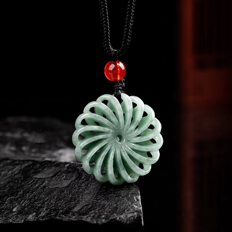 Certified Myanmar Natural Carving Jade Swirl Pendant