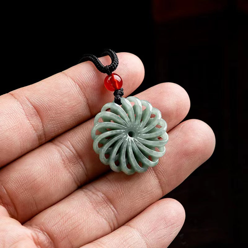 Certified Myanmar Natural Carving Jade Swirl Pendant