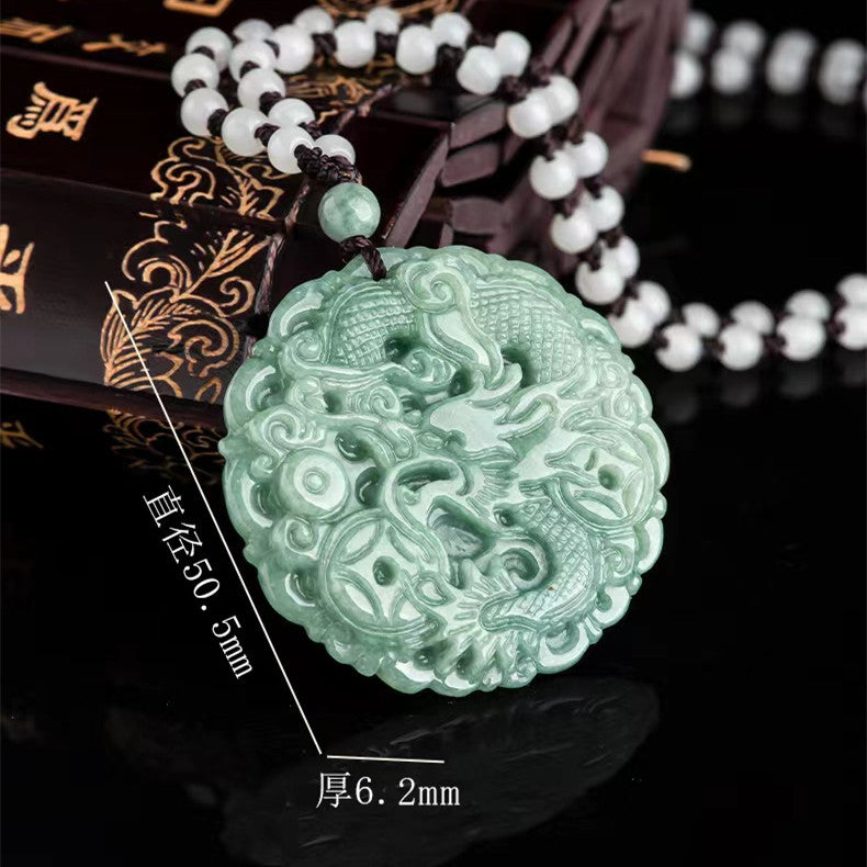 Certified Grade A Jade Dragon Round Pendant