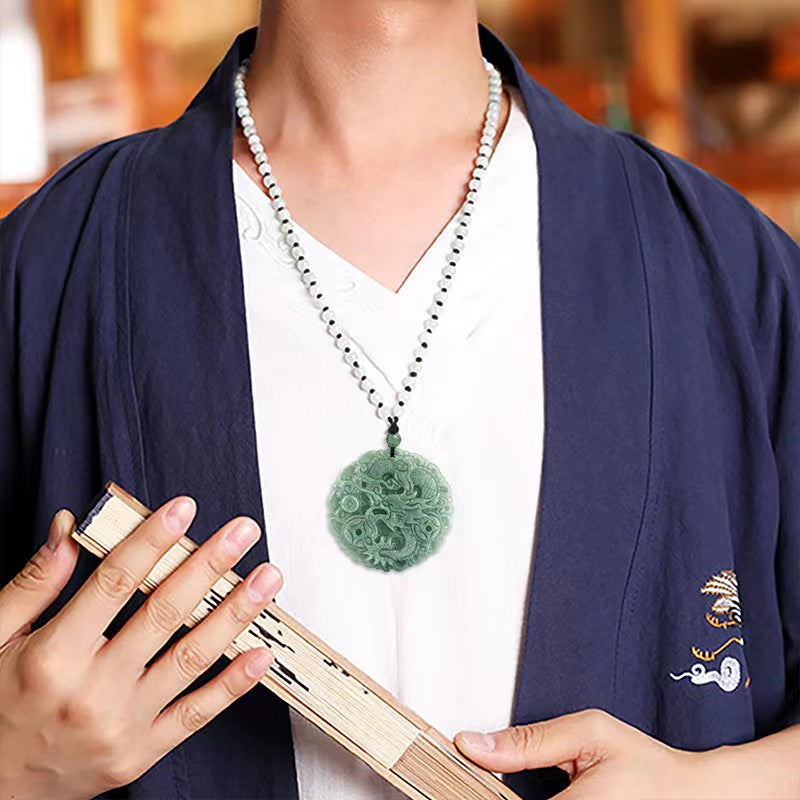 Certified Grade A Jade Dragon Round Pendant