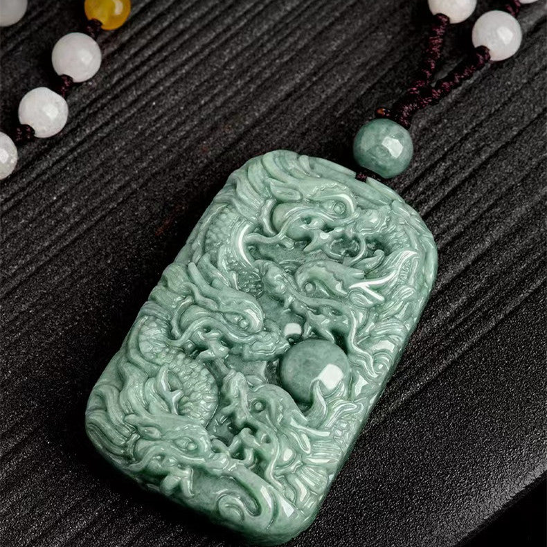 Natural Grade A Jadeite Jade Nine Dragons Pendant