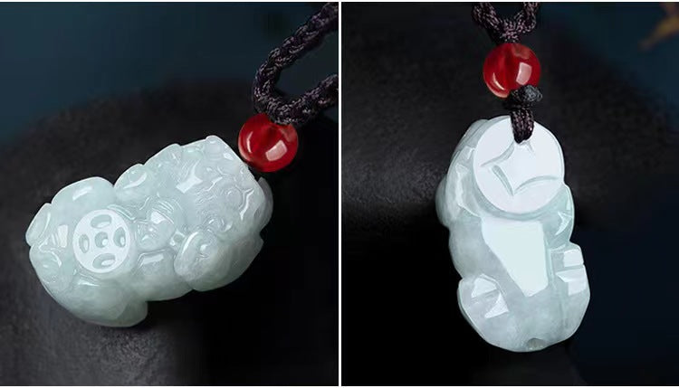 Lucky Chinese Pixiu pendant in grade A natural jade Piyao