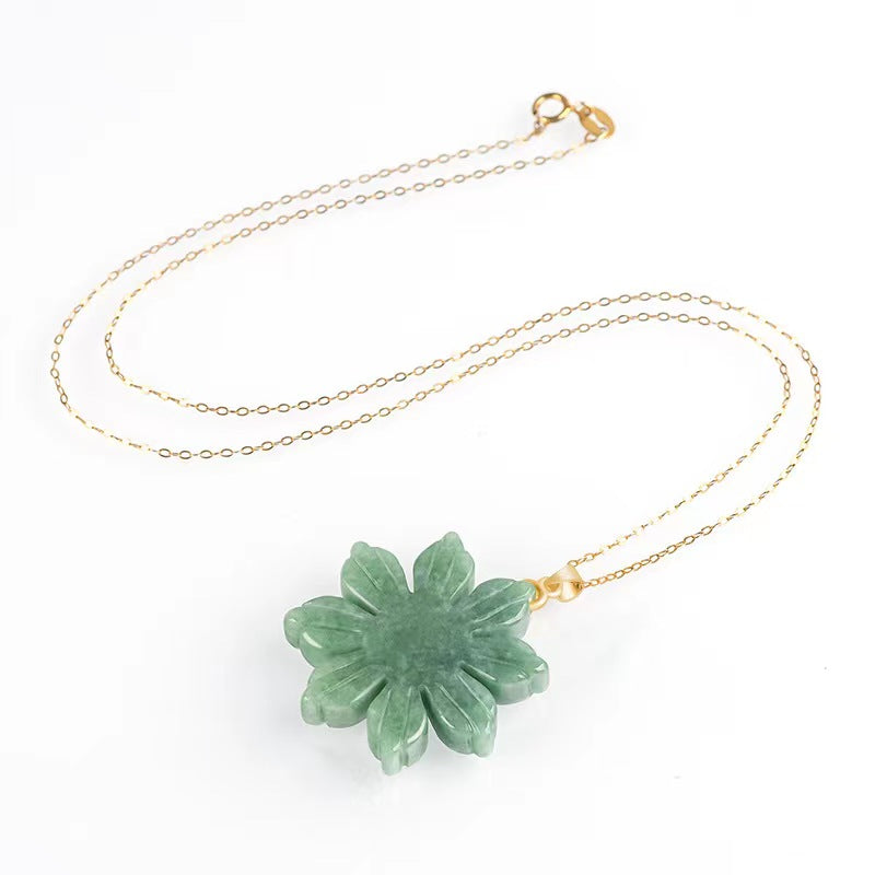 Real Jade Filipino Sun Flower Necklace Green Jade Sunflower Pendants