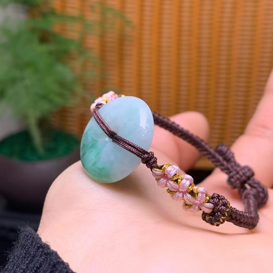 Natural Burmese green jade handmade sennit donut bracelet