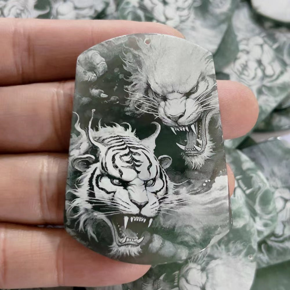 Custom laser engraving jade dragon tiger fox pendants