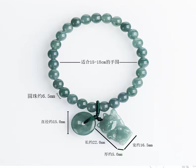 Genuine Blue Water Jade Luky Cat Bracelet Jadeite Fortune Cat Healing Jewelry Bracelet