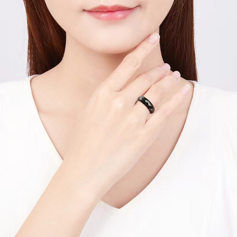 Hot selling fashion black real jade multi faceted ring diamond cut face jadeite rings