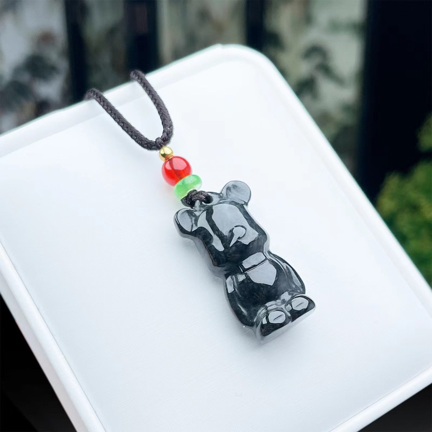 Natural Grade A Burma Jadeite Black Chicken Species Violent Bear Pendant DIY Jewelry Supplies