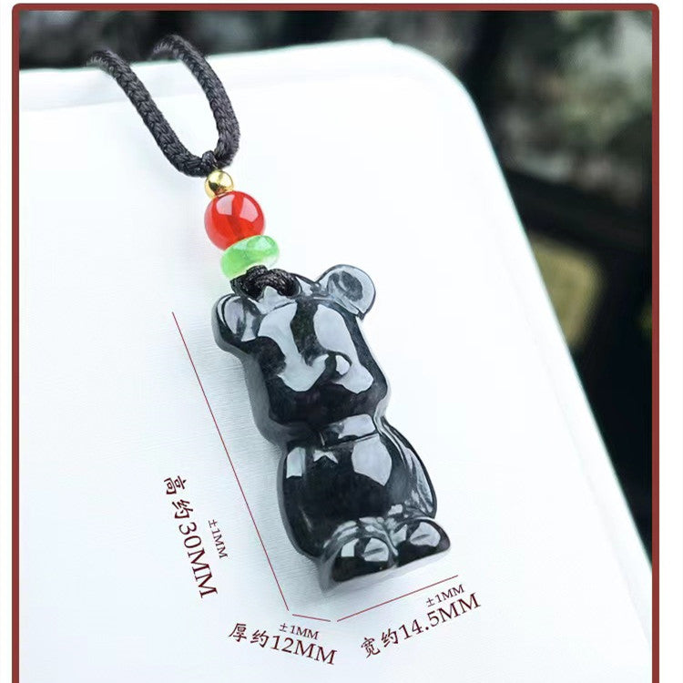 Natural Grade A Burma Jadeite Black Chicken Species Violent Bear Pendant DIY Jewelry Supplies