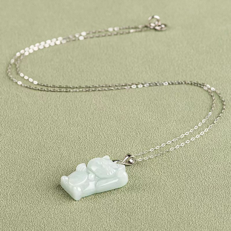 Jadeite Lucky Cat Jade Natural Grade A Burmese Jadeite Necklace
