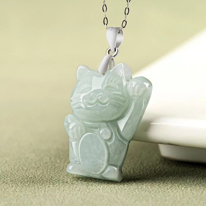 Jadeite Lucky Cat Jade Natural Grade A Burmese Jadeite Necklace