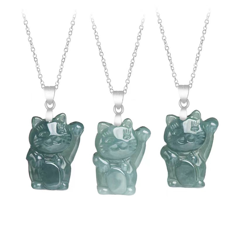 Jadeite Lucky Cat Jade Natural Grade A Burmese Jadeite Necklace