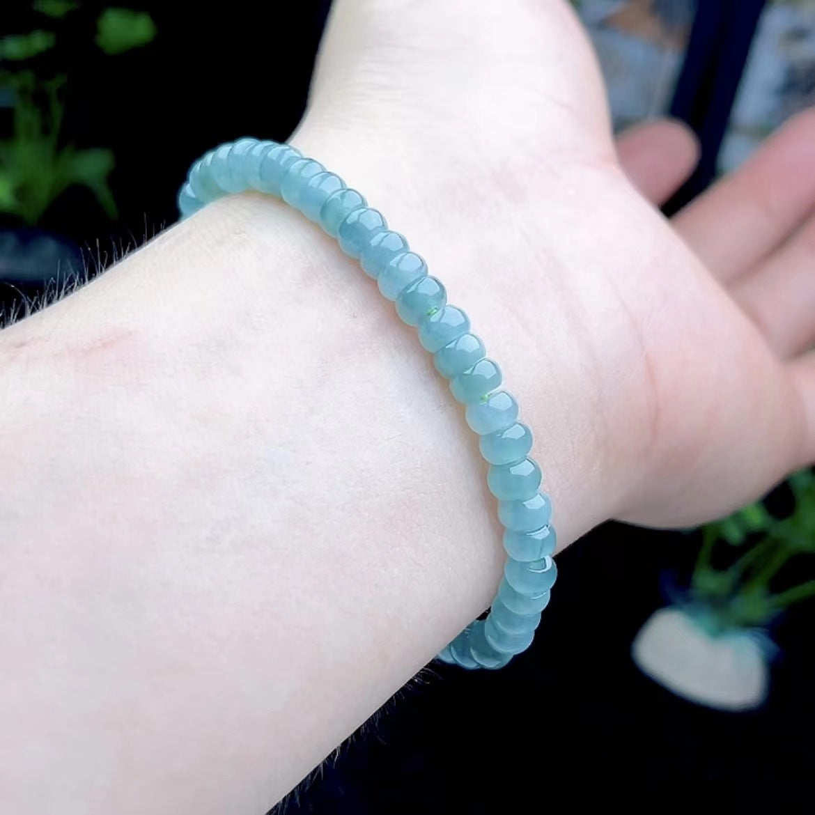 Natural Burmese Icy Highly Translucent Gelatinous Blue Flat Beads Beaded Bracelet