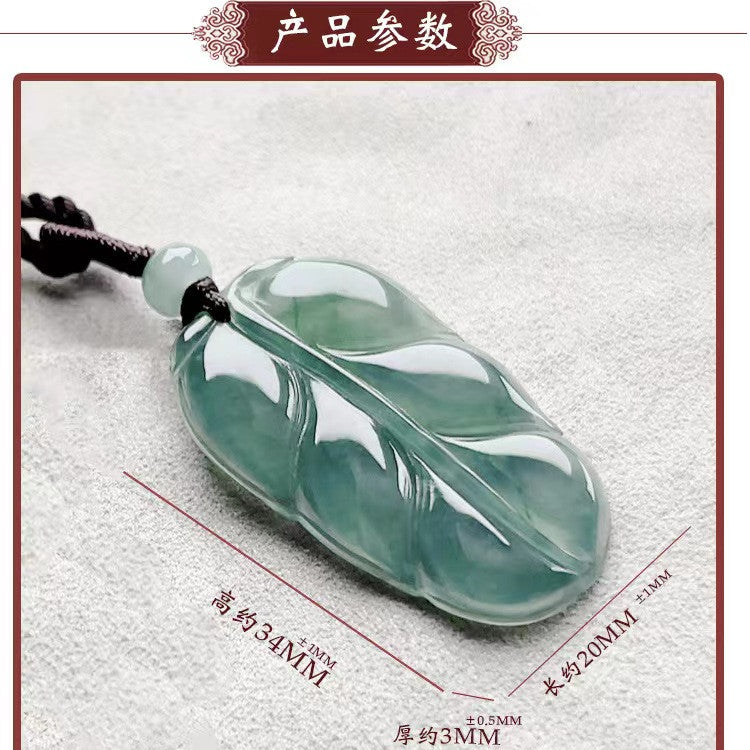 Natural Grade A Icy Blue Jadeite Jade Leaf Pendant Jade Loose Pendant Jewelry Supplies
