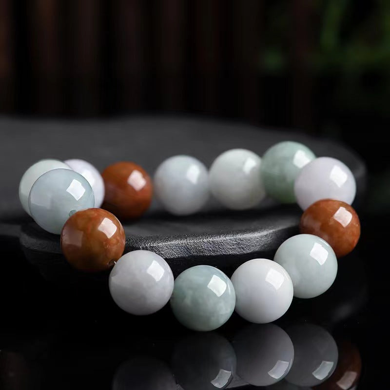 Wholesale Burmese Jadeite White Green Red Three Color Jade Beads Bracelet