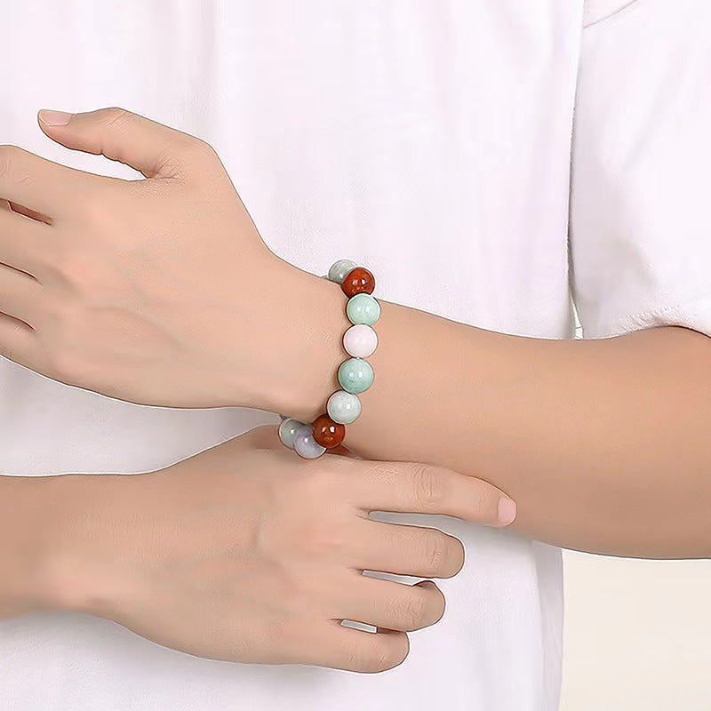 Wholesale Burmese Jadeite White Green Red Three Color Jade Beads Bracelet