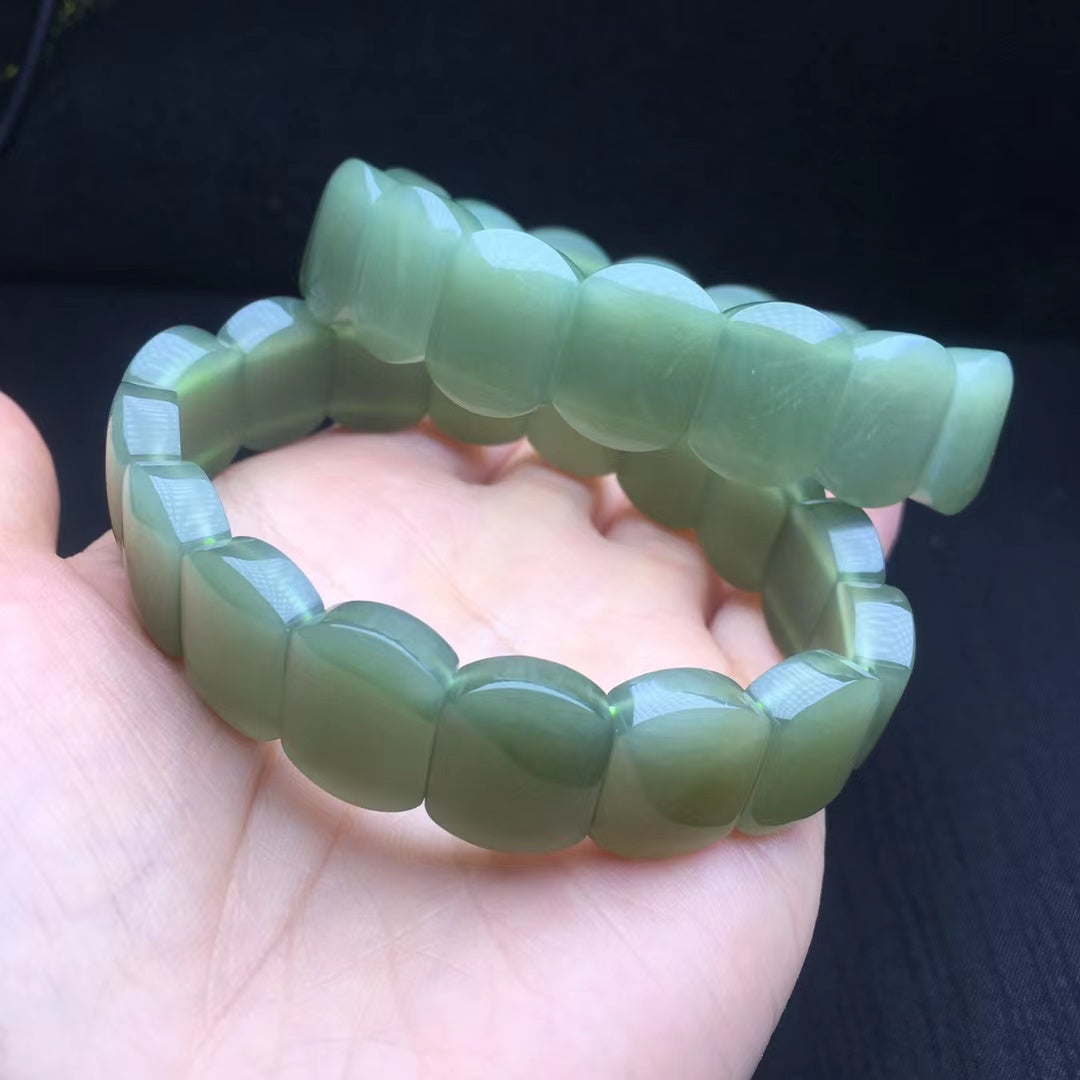 Certificate Green Siberian Jade Bracelets Hetian Jade Flat Bead Bracelet