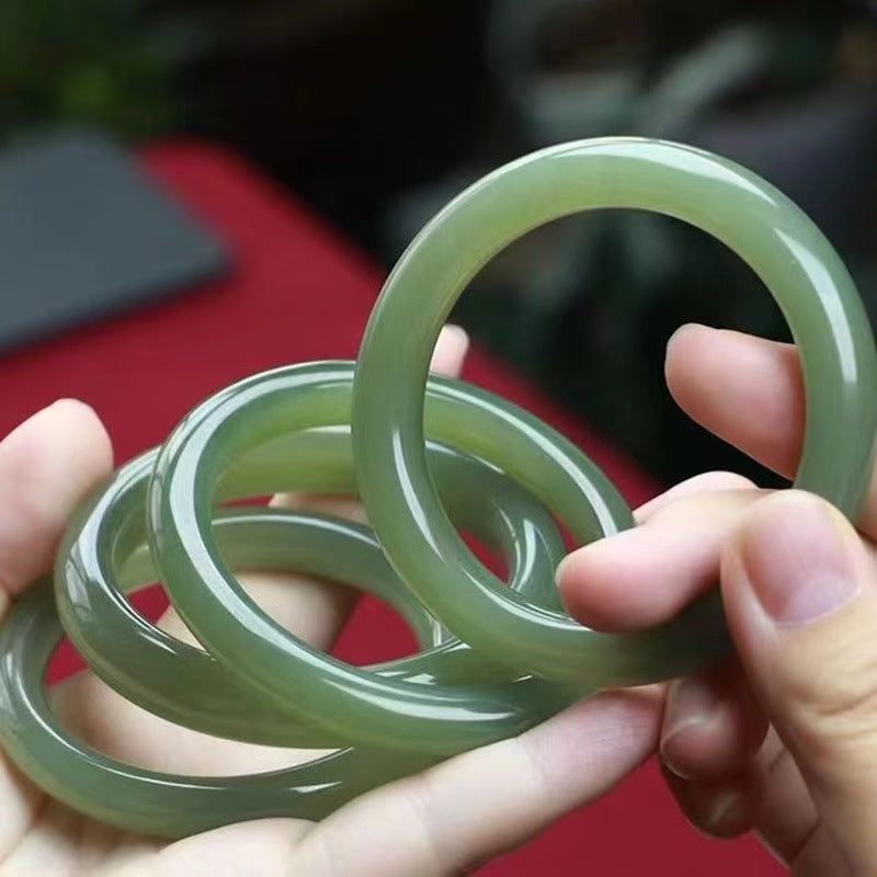 54mm-64mm Natural Certified Hetian jade Lake Green Qinghai Nephrite Bangle