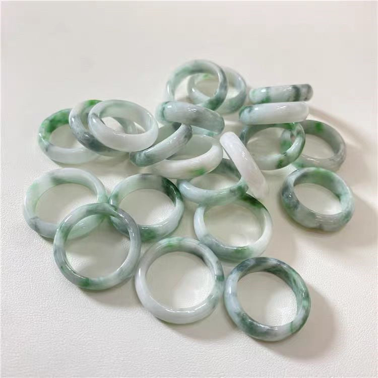 Type A Burmese Green Jadeite Jade Rings Narrow Thin Band