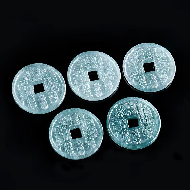 Natural Grade A Jade Blue Watery Jadeite Double Sides Chinese Ancient Coin Pendant