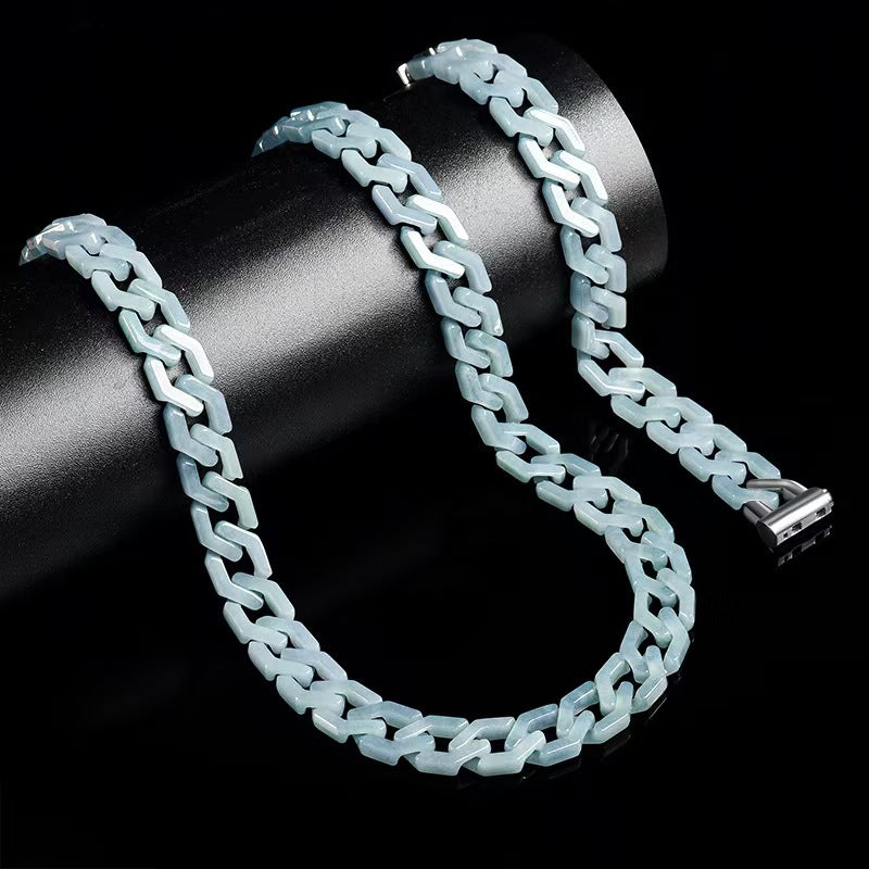 New natural jade carved Cuban chain necklace