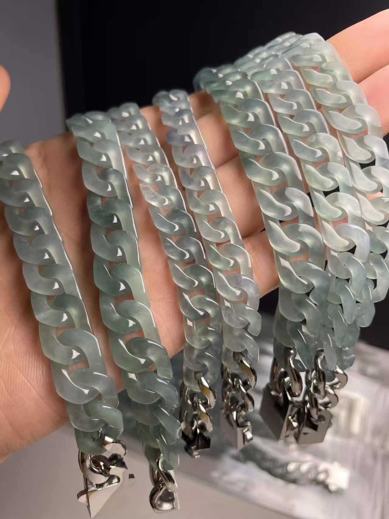 Wholesale Natural Jade New Tank Link Chain Bracelets Jadeite Cuban Link Chain Bracelets
