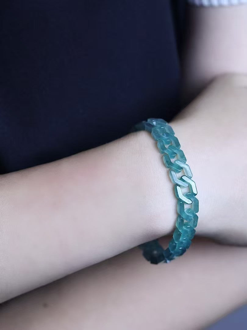 Wholesale Natural Jade New Tank Link Chain Bracelets Jadeite Cuban Link Chain Bracelets