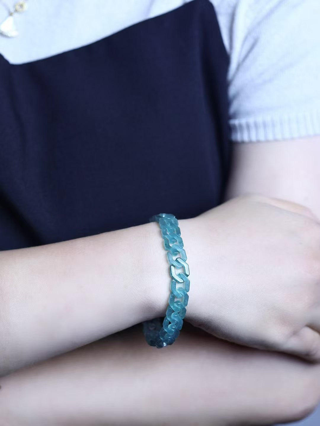 Wholesale Natural Jade New Tank Link Chain Bracelets Jadeite Cuban Link Chain Bracelets