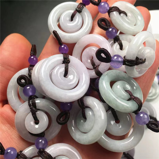 Natural Burmese Jade Double Donut Pendant with String Necklace