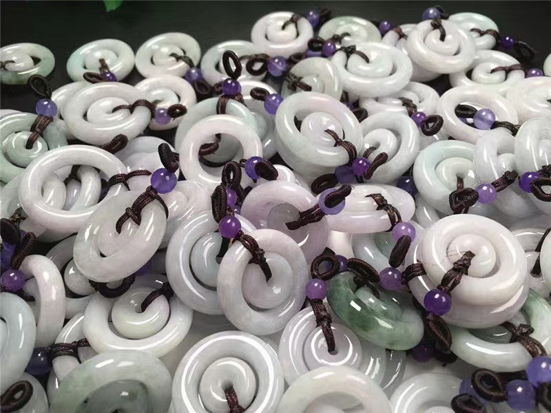 Natural Burmese Jade Double Donut Pendant with String Necklace