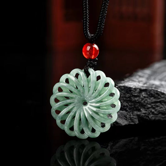 Certified Myanmar Natural Carving Jade Swirl Pendant