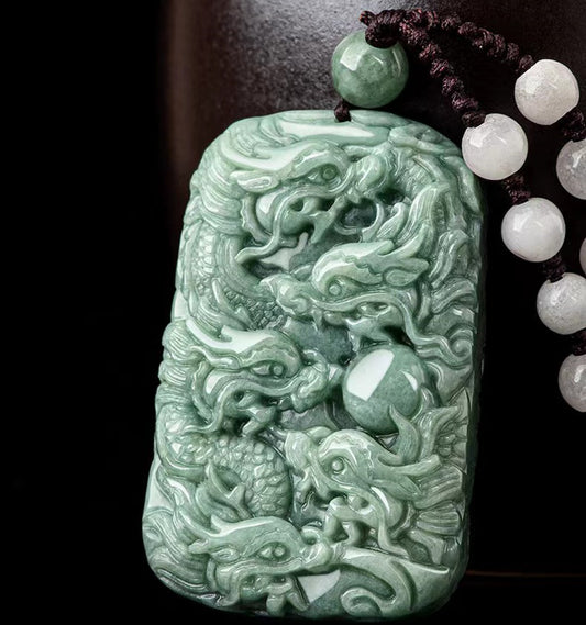 Natural Grade A Jadeite Jade Nine Dragons Pendant