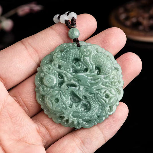 Certified Grade A Jade Dragon Round Pendant