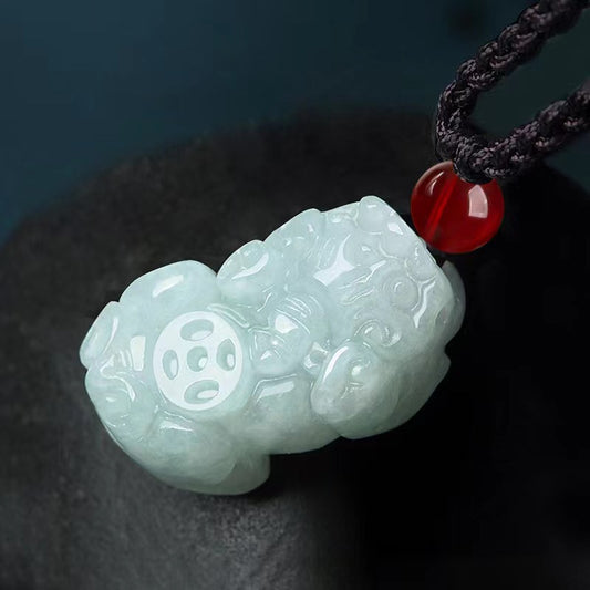 Lucky Chinese Pixiu pendant in grade A natural jade Piyao