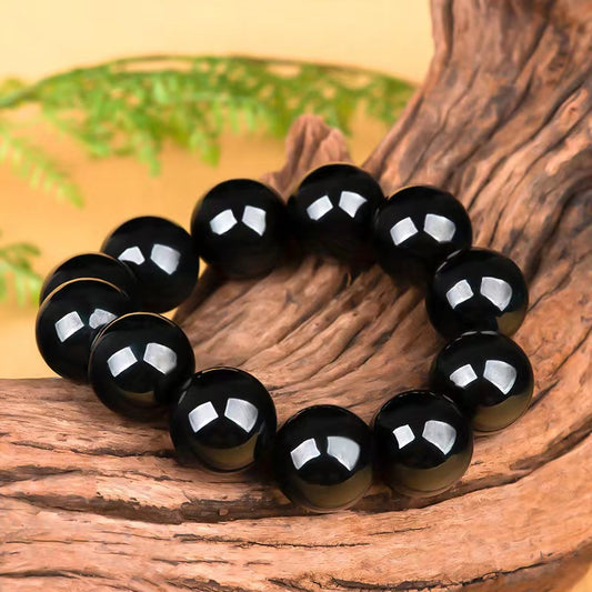 Natural Burmese Black Jade 18mm Round Beads Jadeite Bracelet