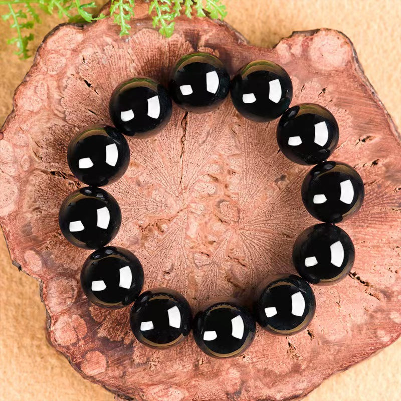 Natural Burmese Black Jade 18mm Round Beads Jadeite Bracelet