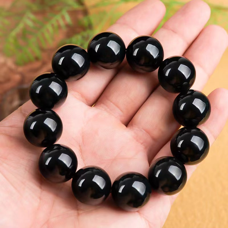 Natural Burmese Black Jade 18mm Round Beads Jadeite Bracelet