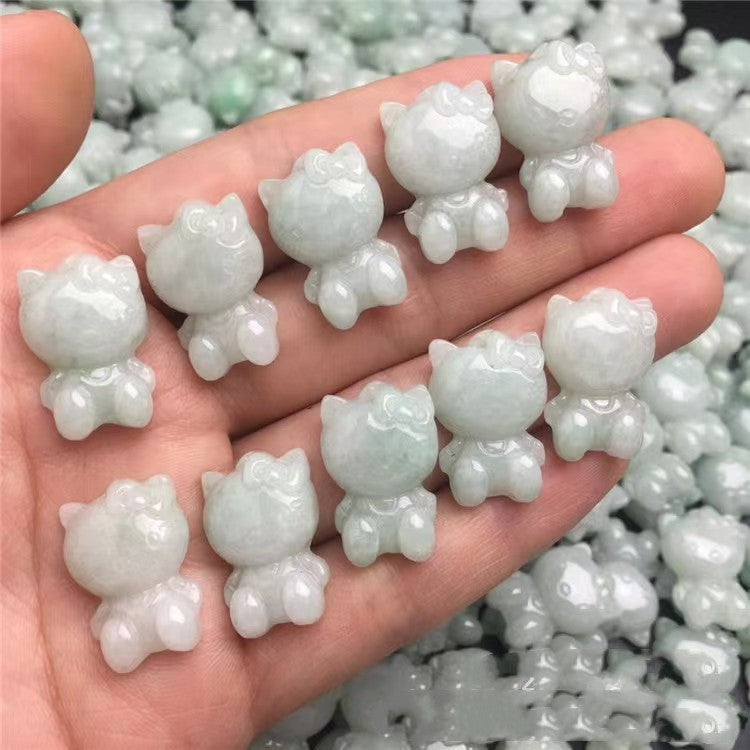 Hand carved jade Hello Kitty Made of natural Burmese jadeite for DIY