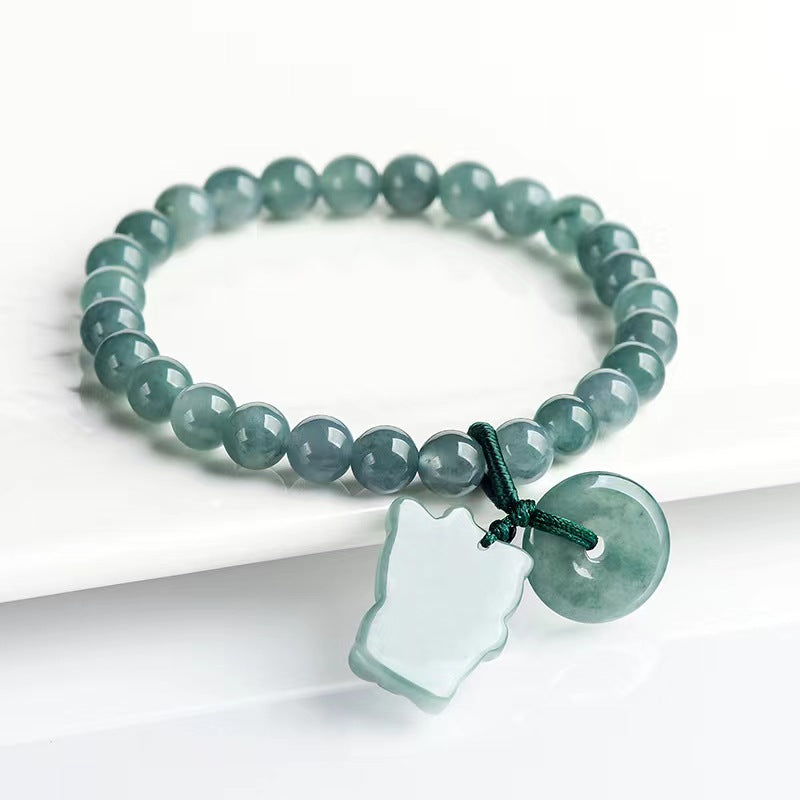 Genuine Blue Water Jade Luky Cat Bracelet Jadeite Fortune Cat Healing Jewelry Bracelet