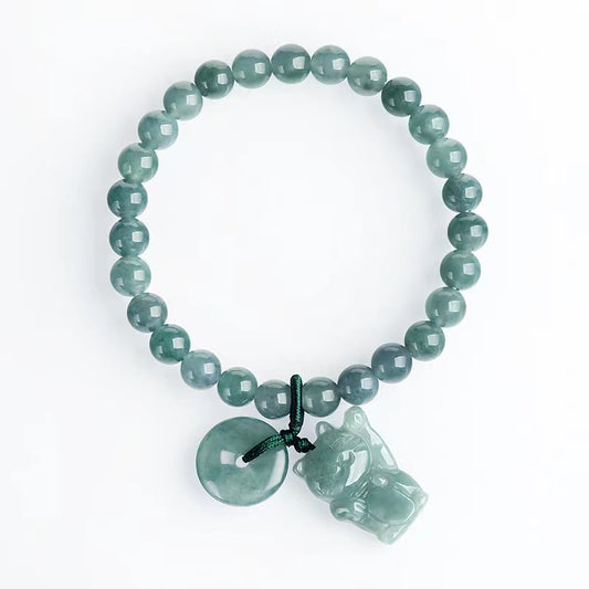 Genuine Blue Water Jade Luky Cat Bracelet Jadeite Fortune Cat Healing Jewelry Bracelet