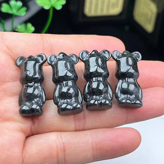Natural Grade A Burma Jadeite Black Chicken Species Violent Bear Pendant DIY Jewelry Supplies
