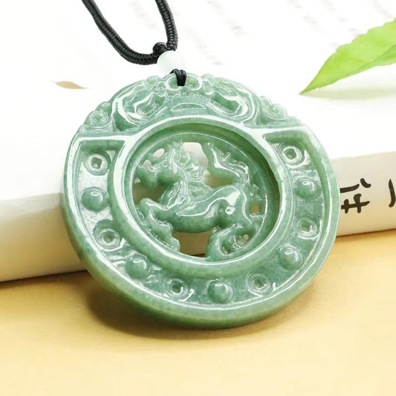 New Natural Jade Grade A Jadeite Men Lucky Horse Pendant