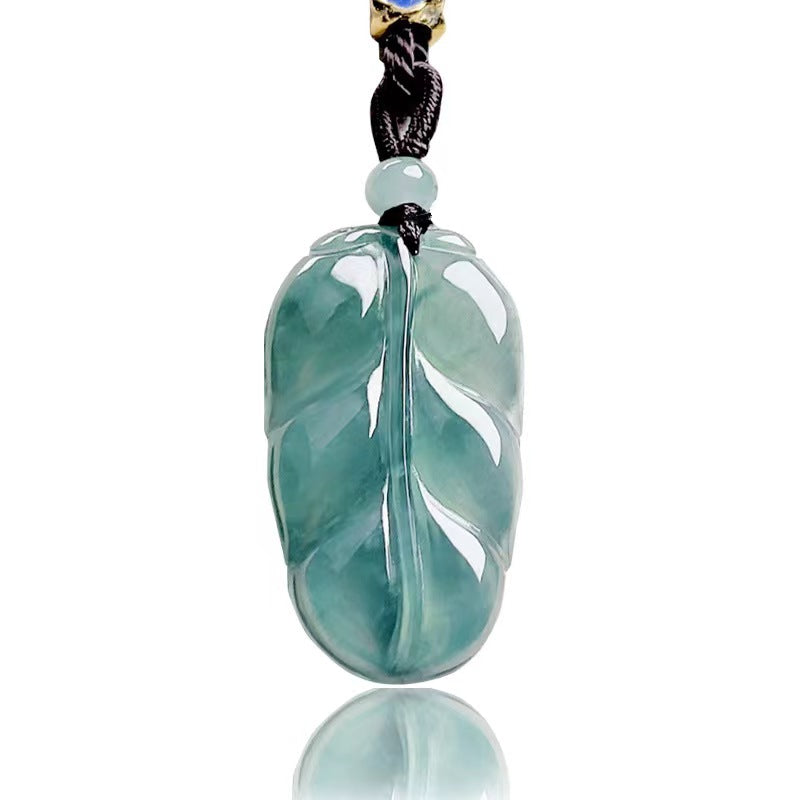 Natural Grade A Icy Blue Jadeite Jade Leaf Pendant Jade Loose Pendant Jewelry Supplies