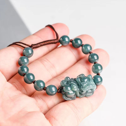 Jade Pixiu Bracelet Quality Icy Blue Bead Jadeite Bracelet