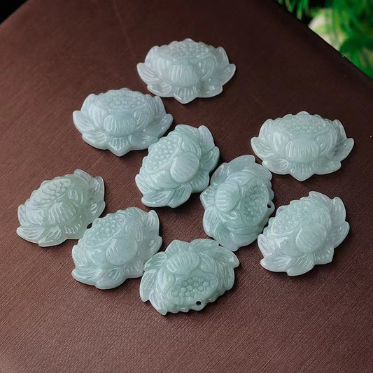Real White Jade Flowers Necklace Floral Lotus Pendant