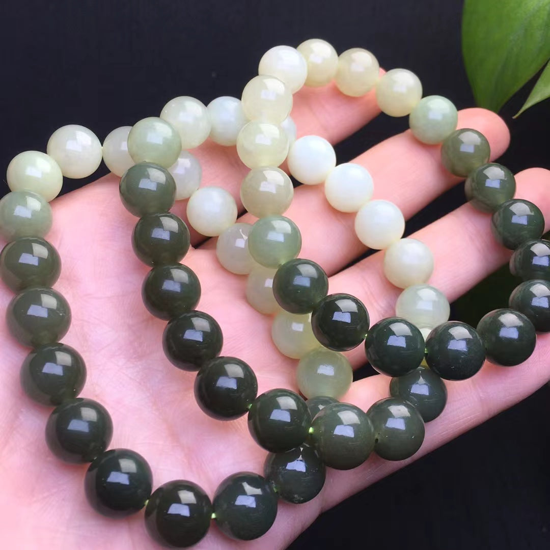 Certificate hetian jade 10mm gradient color beads bracelet