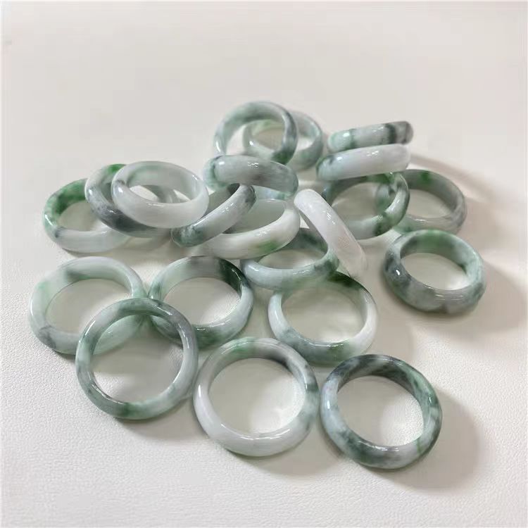 Type A Burmese Green Jadeite Jade Rings Narrow Thin Band