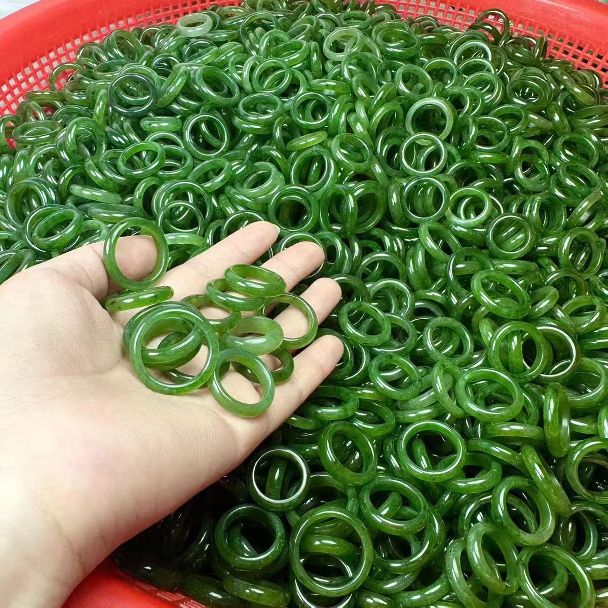 Certified Siberian Green Jade  Nephrite Narrow Band Rings