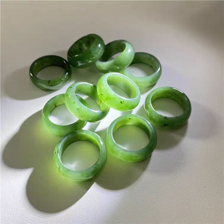 Certified Siberian Green Jade  Nephrite Narrow Band Rings