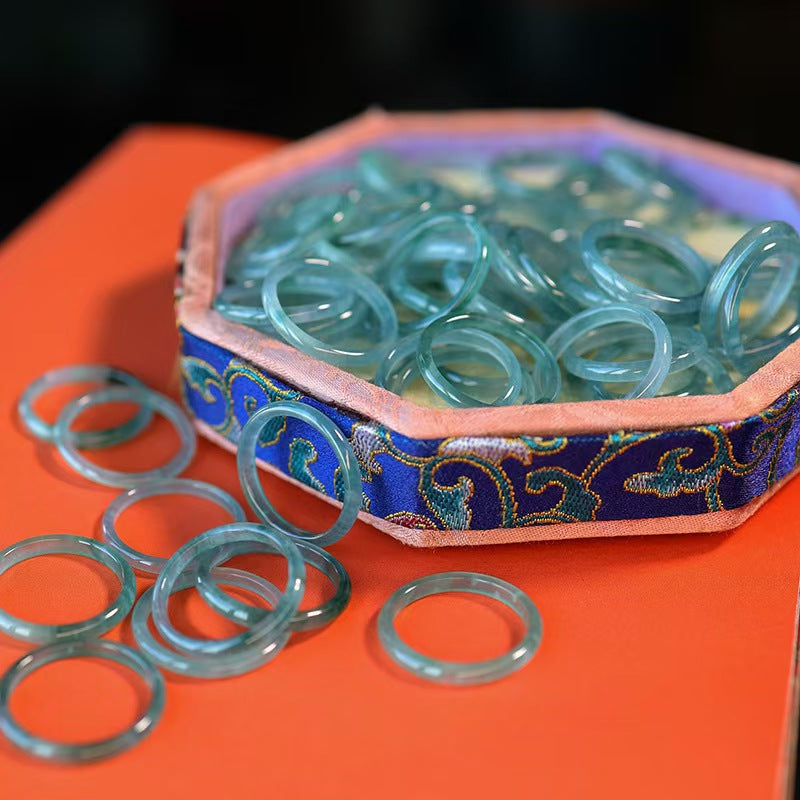 Type A Icy Translucent Guatemalan Jade Rings Blue Jade Loose Round Rings